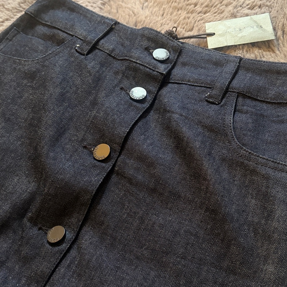 All Saints Hand Embellished Dark Wash Denim Pencil Skirt - Picture 8 of 15